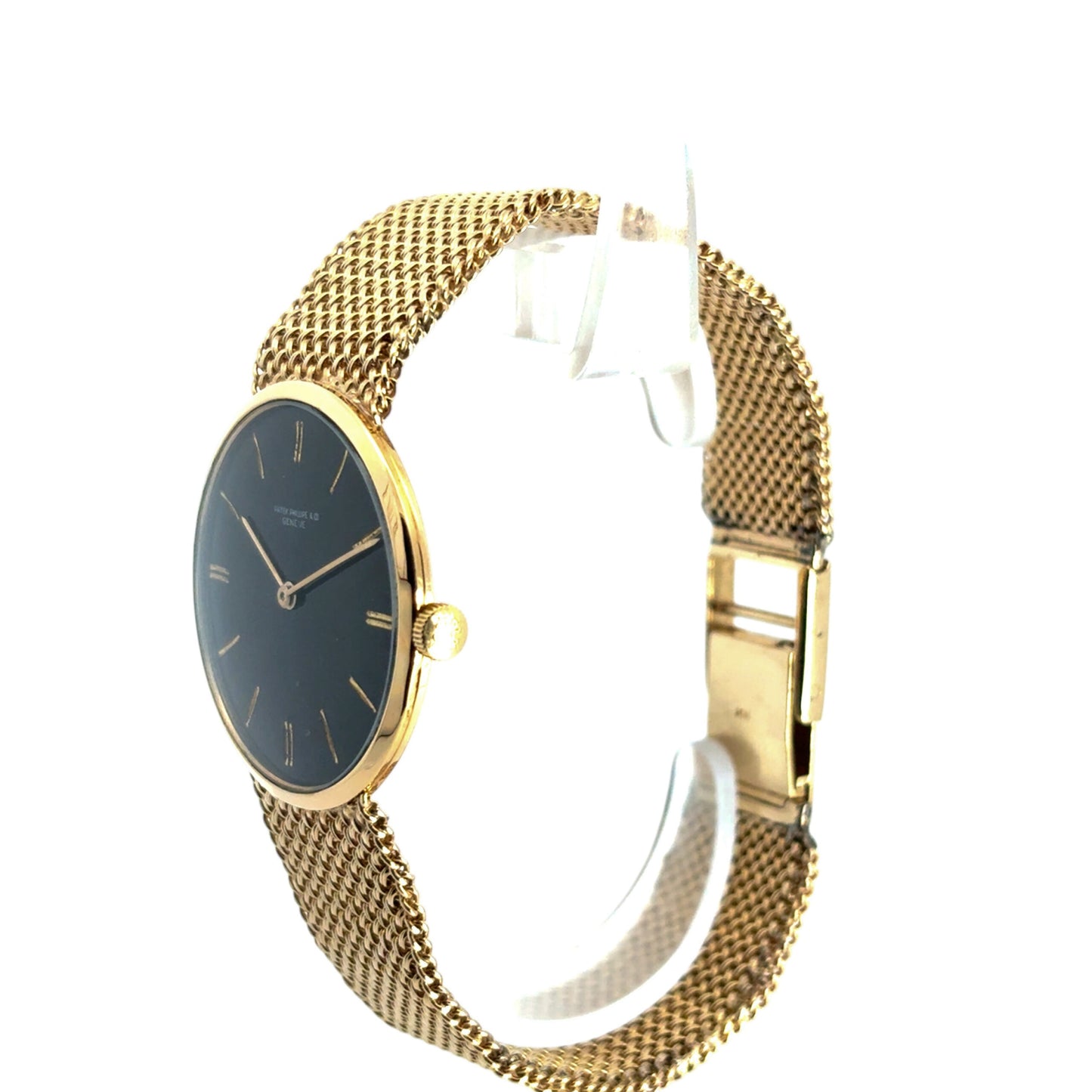 Patek Phillipe 18k Yellow Gold Vintage Black Dial Aftermarket 14k Soldered on Bracelet