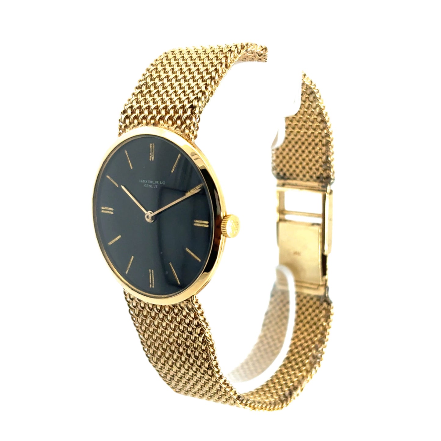 Patek Phillipe 18k Yellow Gold Vintage Black Dial Aftermarket 14k Soldered on Bracelet