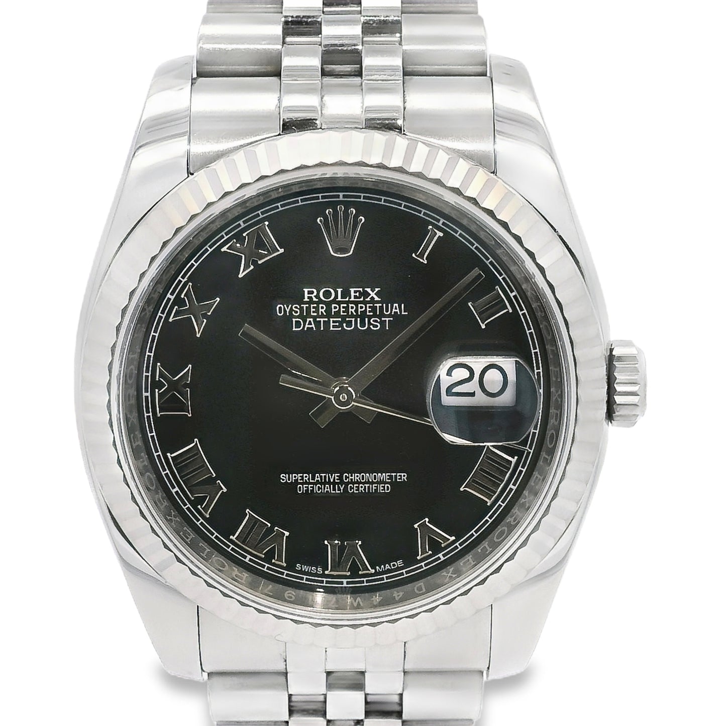 Rolex 116234 Datejust Stainless Steel and 18k White Gold Bezel Factory Black Dial 36mm Watch