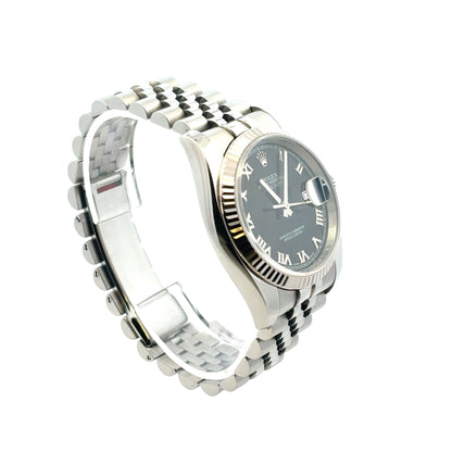 Rolex 116234 Datejust Stainless Steel and 18k White Gold Bezel Factory Black Dial 36mm Watch
