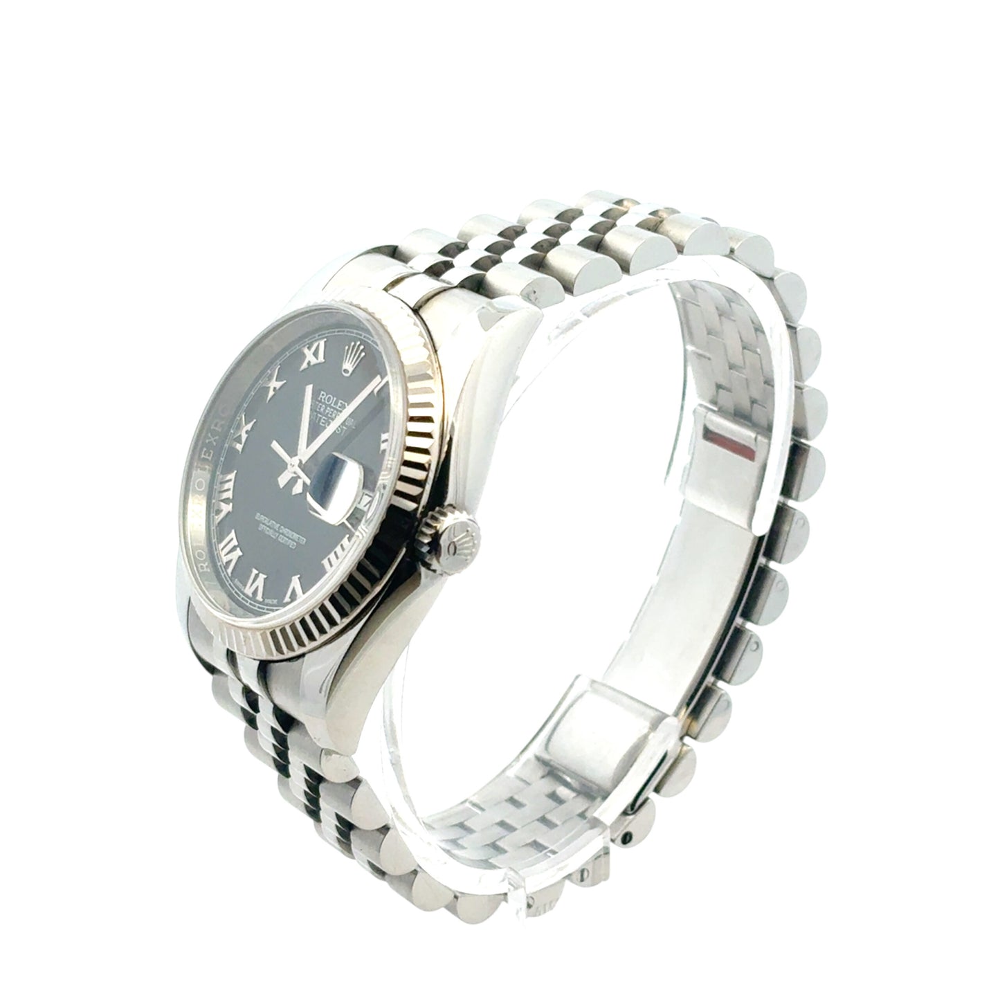 Rolex 116234 Datejust Stainless Steel and 18k White Gold Bezel Factory Black Dial 36mm Watch