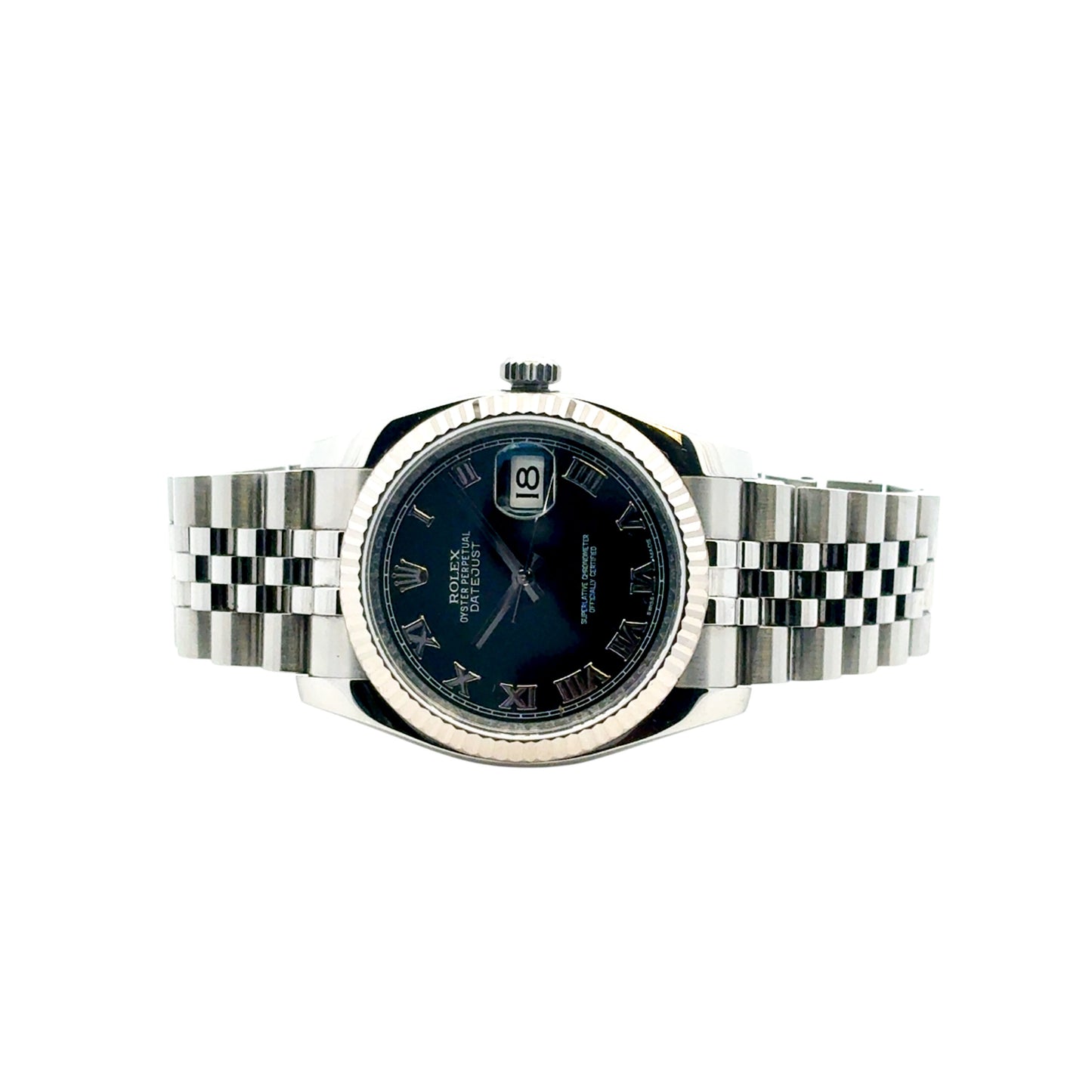 Rolex 116234 Datejust Stainless Steel and 18k White Gold Bezel Factory Black Dial 36mm Watch