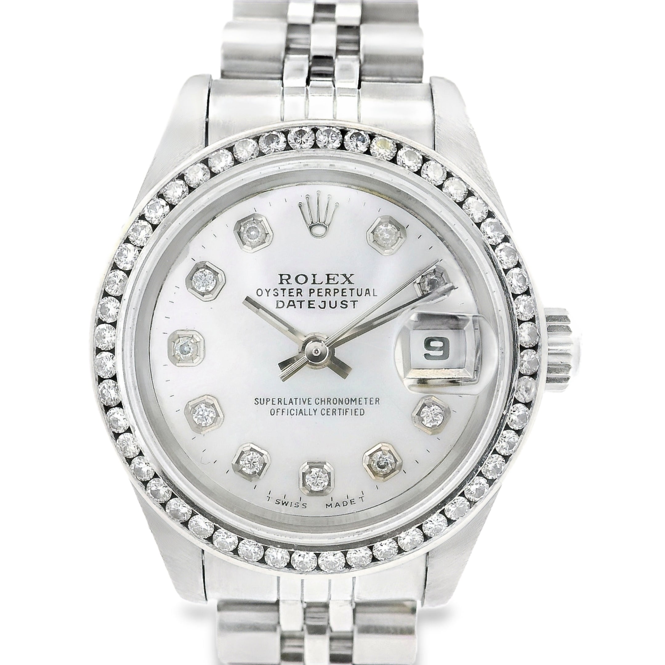 Rolex 79160 Datejust 26mm Aftermarket Mother of Pearl Diamond Dial and Bezel Watch