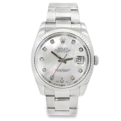 Rolex Datejust 116200 Stainless Steel 36mm Aftermarket Mother of Pearl Diamond Dial Watch