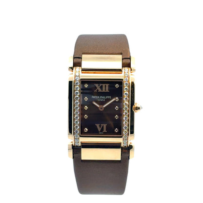 Patek Philippe Twenty-4 4920R-001 18k Rose Gold Diamond Bezel Chocolate Dial Ladies Watch 