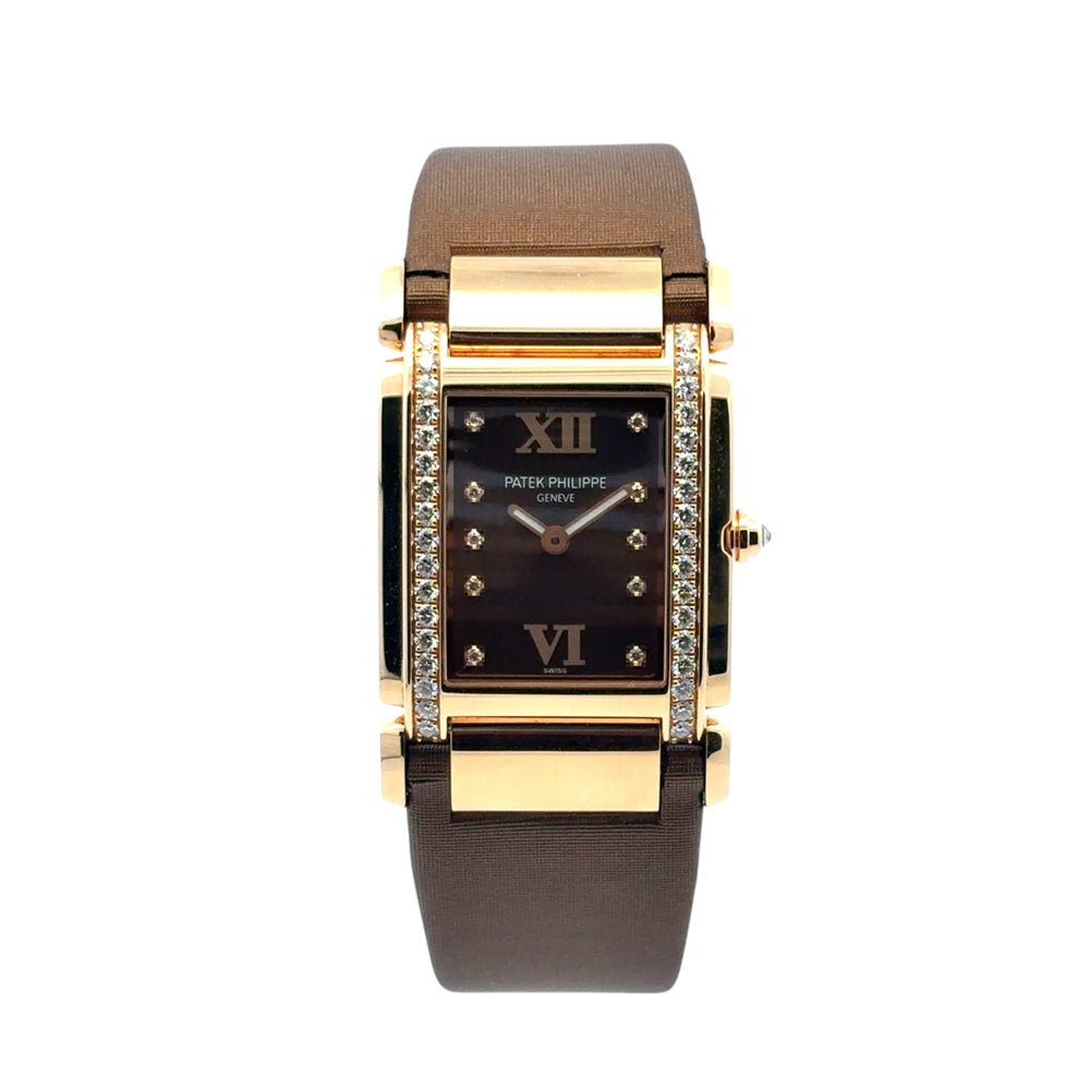 Patek Philippe Twenty-4 4920R-001 18k Rose Gold Diamond Bezel Chocolate Dial Ladies Watch 