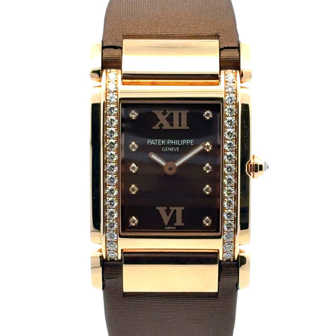 Patek Philippe Twenty-4 4920R-001 18k Rose Gold Diamond Bezel Chocolate Dial Ladies Watch 