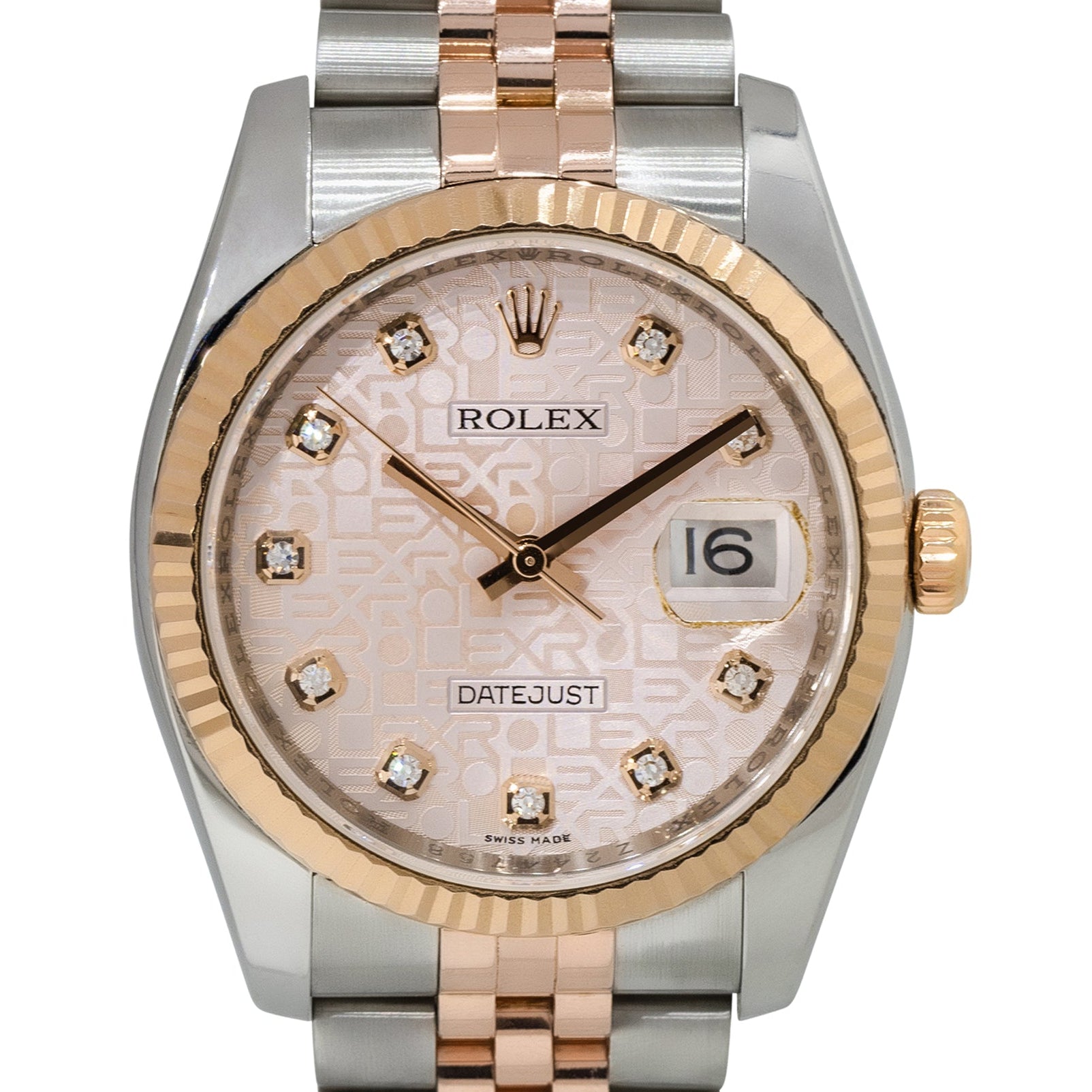 Rolex 116231 Datejust Two Tone 18k Rose Gold Rolex Pyramid Diamond Watch