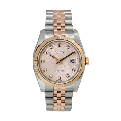Rolex 116231 Datejust Two Tone 18k Rose Gold Rolex Pyramid Diamond Watch