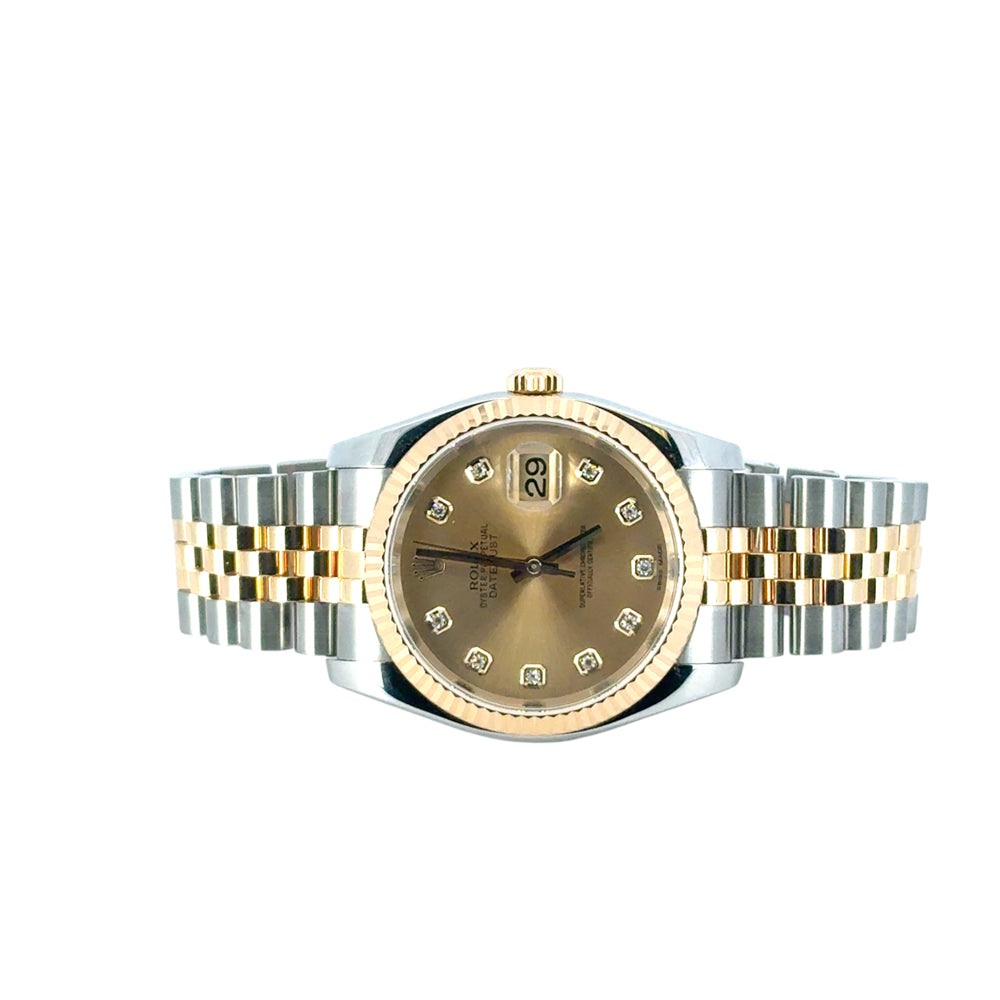 Rolex 116233 Datejust Two Tone 18k Yellow Gold Champagne Diamond Dial Watch