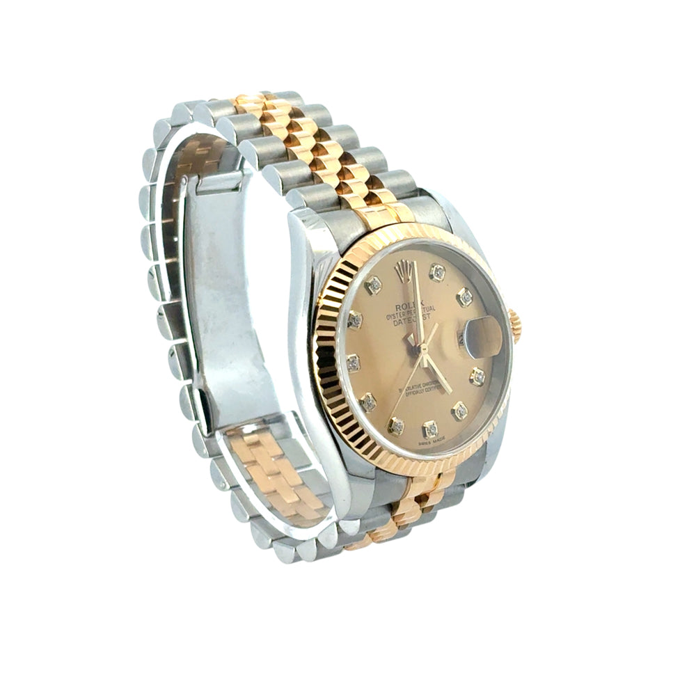 Rolex 116233 Datejust Two Tone 18k Yellow Gold Champagne Diamond Dial Watch
