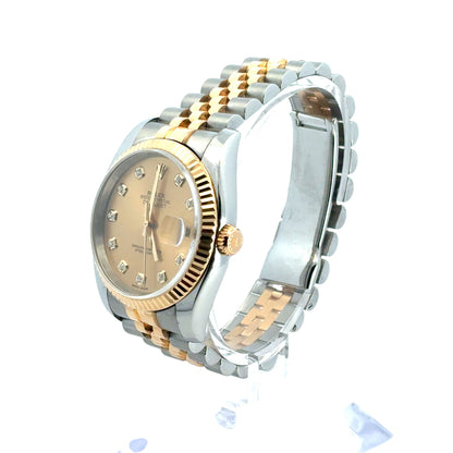 Rolex 116233 Datejust Two Tone 18k Yellow Gold Champagne Diamond Dial Watch