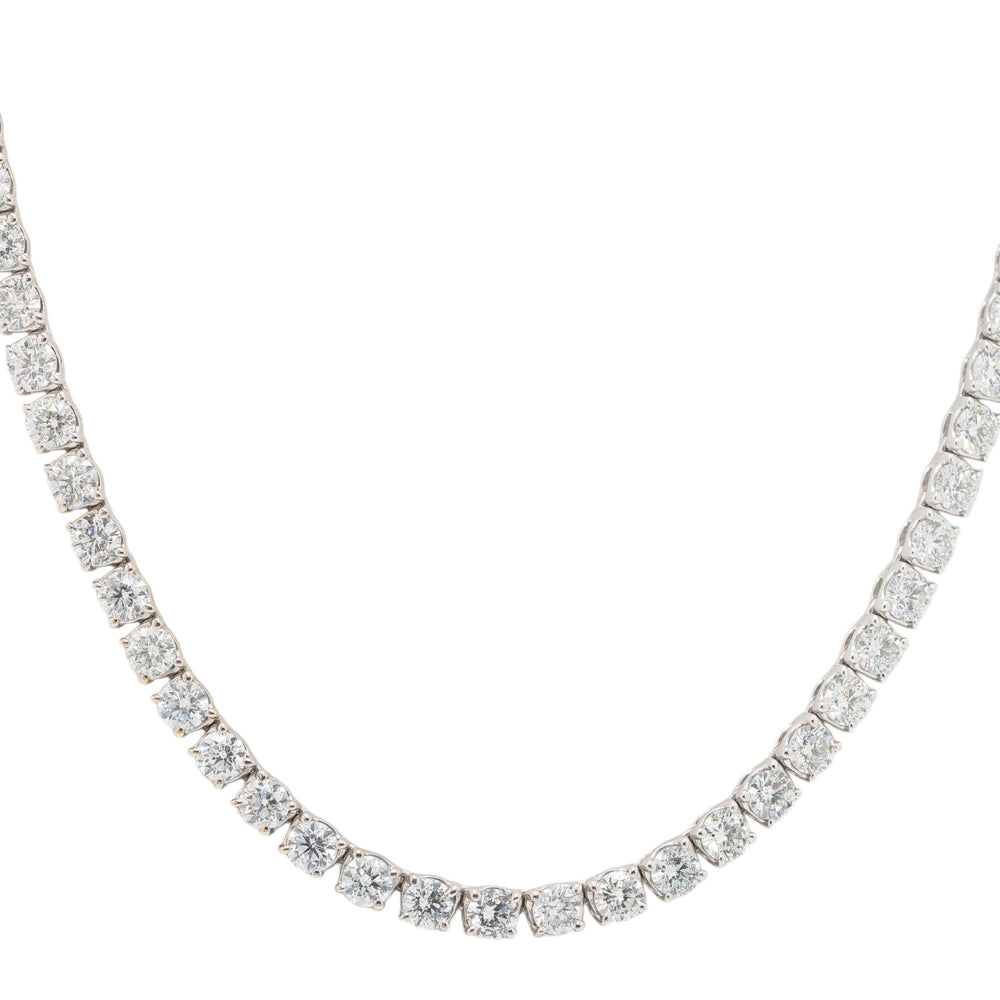 18k White Gold 24.2ctw Natural Diamond Tennis Necklace