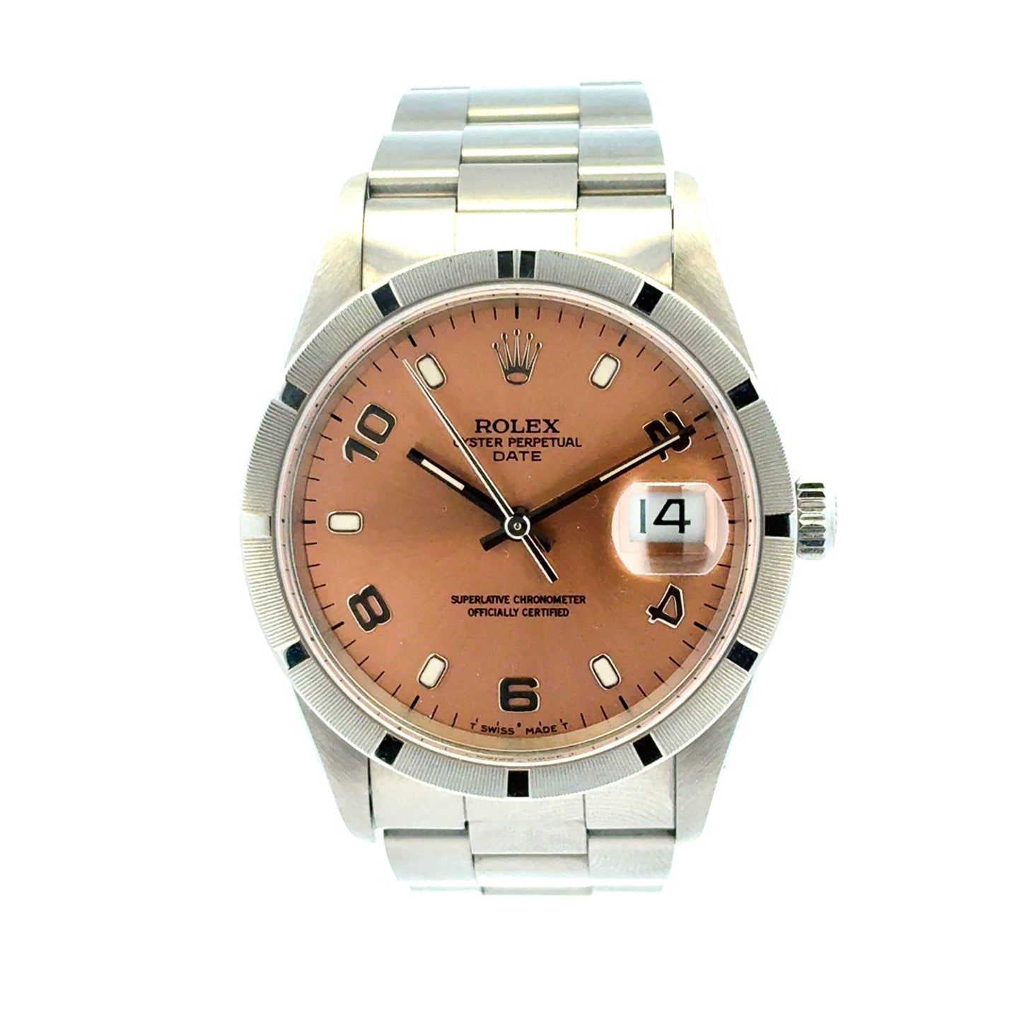 Rolex Oyster Perpetual Date 15210 Salmon Dial Stainless Steel 34mm Watch
