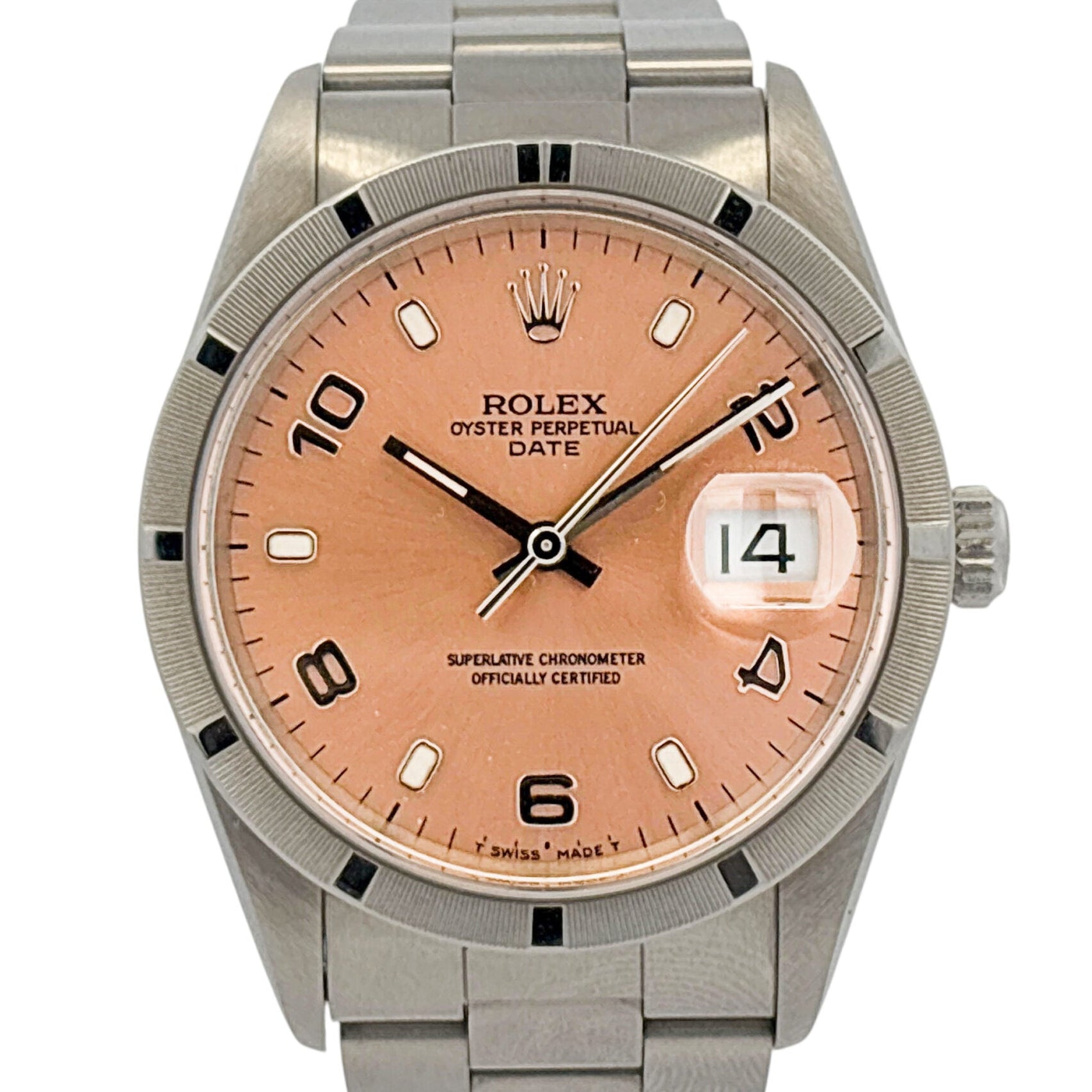 Rolex Oyster Perpetual Date 15210 Salmon Dial Stainless Steel 34mm Watch