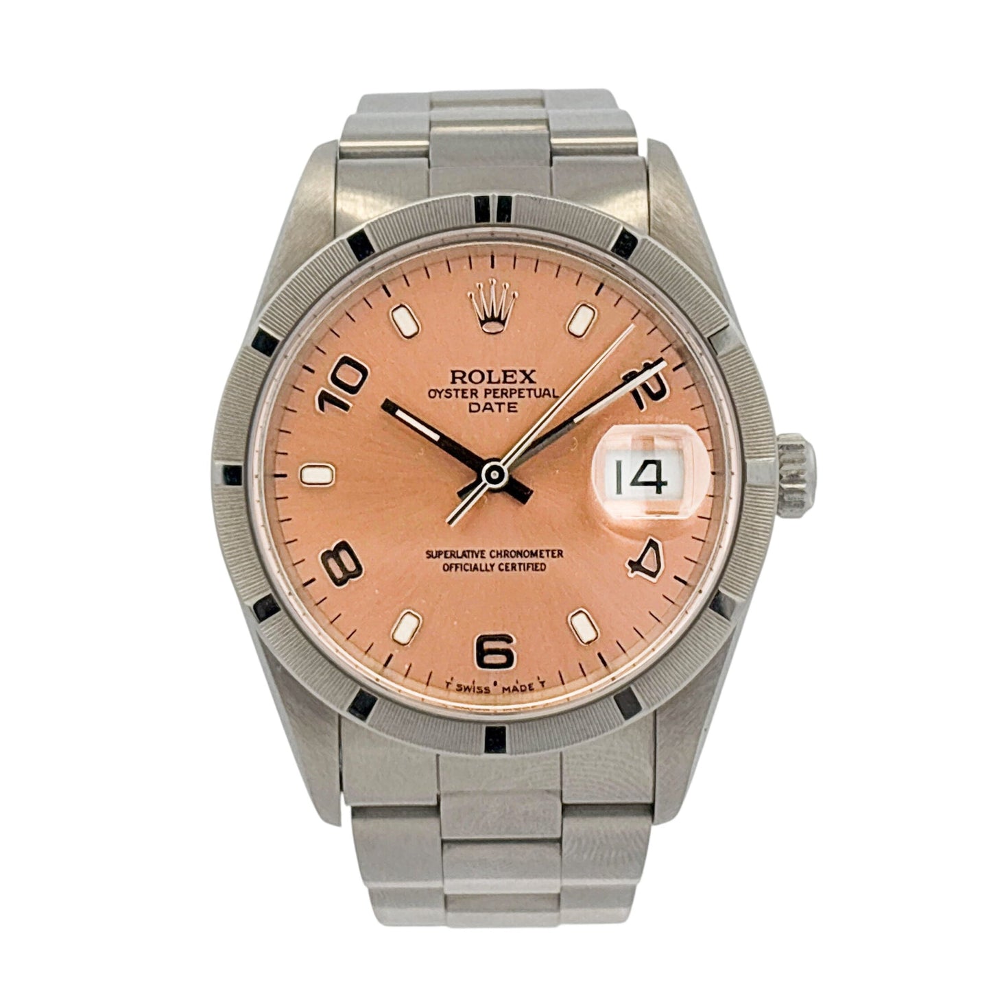 Rolex Oyster Perpetual Date 15210 Salmon Dial Stainless Steel 34mm Watch