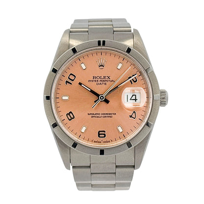Rolex Oyster Perpetual Date 15210 Salmon Dial Stainless Steel 34mm Watch