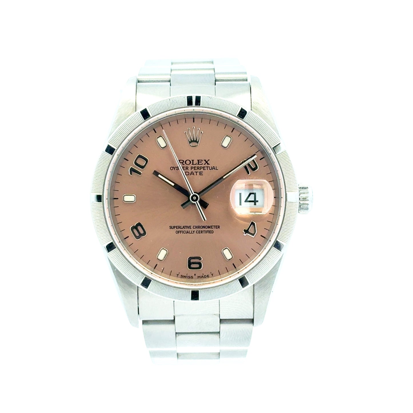 Rolex Oyster Perpetual Date 15210 Salmon Dial Stainless Steel 34mm Watch