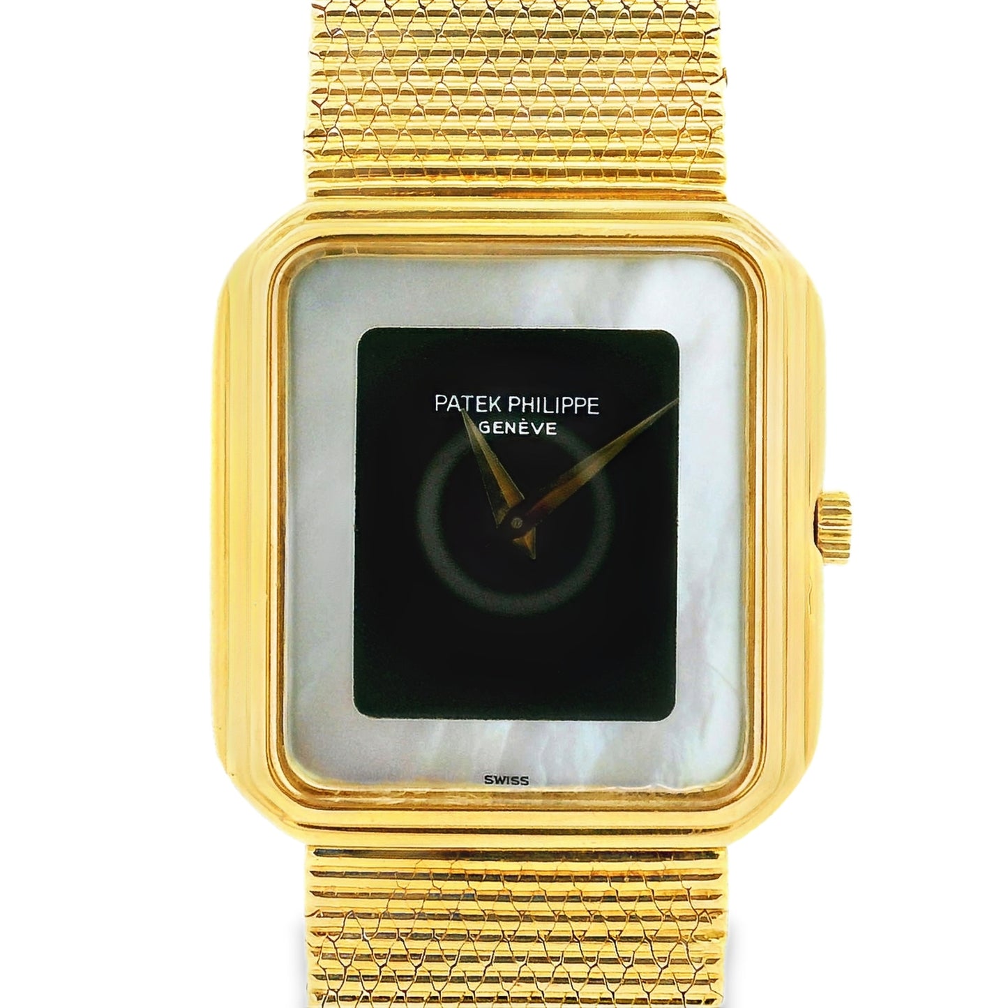 Vintage Patek Philippe Geneve 3851/1 Onyx Nacre Mother of Pearl 18k Yellow Gold Watch