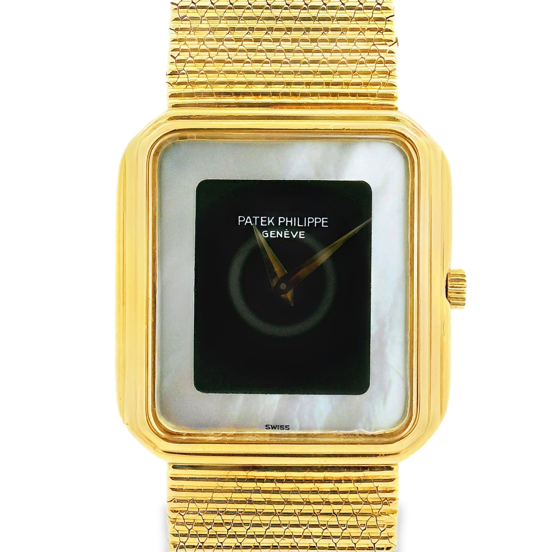 Vintage Patek Philippe Geneve 3851/1 Onyx Nacre Mother of Pearl 18k Yellow Gold Watch