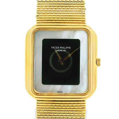 Vintage Patek Philippe Geneve 3851/1 Onyx Nacre Mother of Pearl 18k Yellow Gold Watch