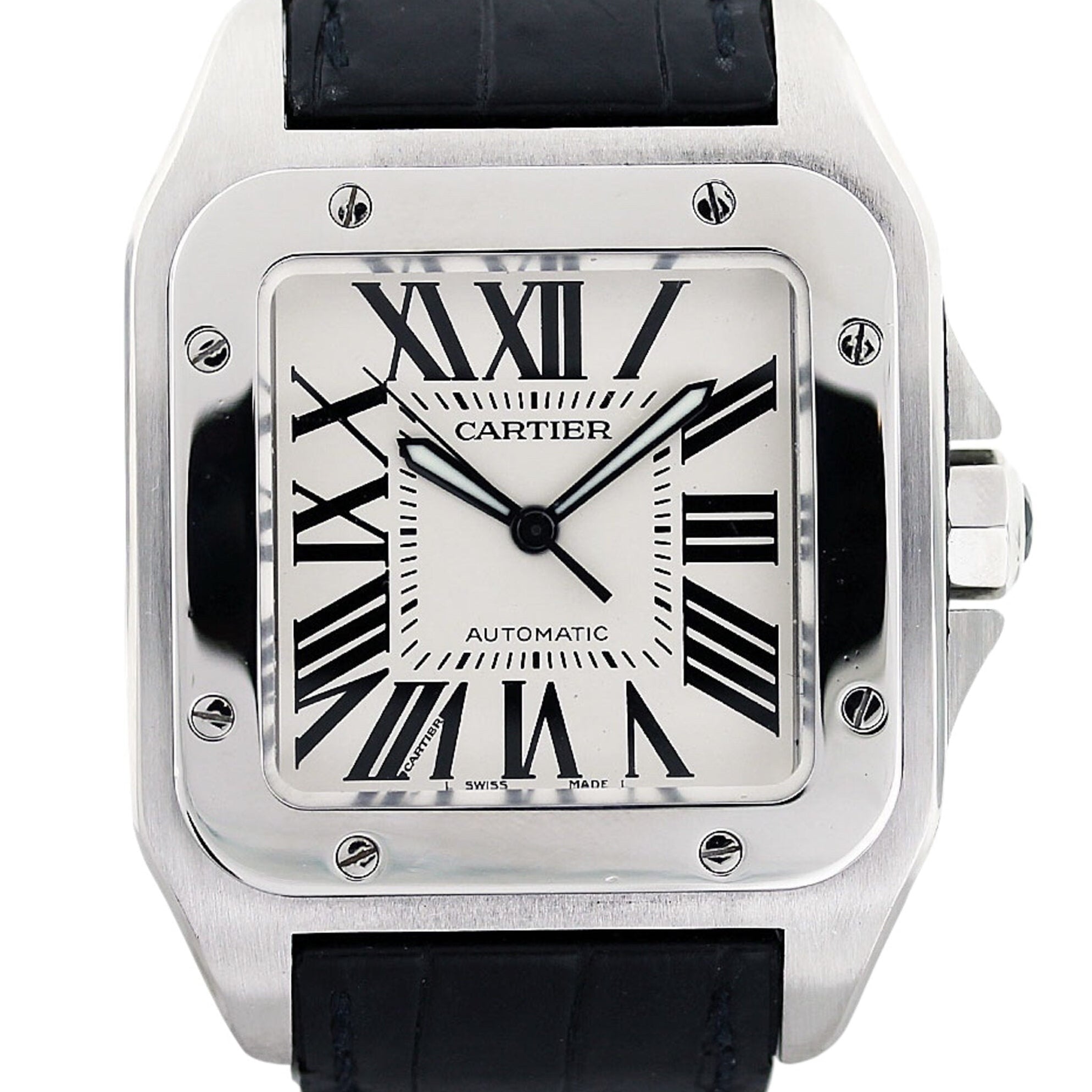 Cartier Santos 100 Stainless Steel Leather Strap W20073X8 Watch