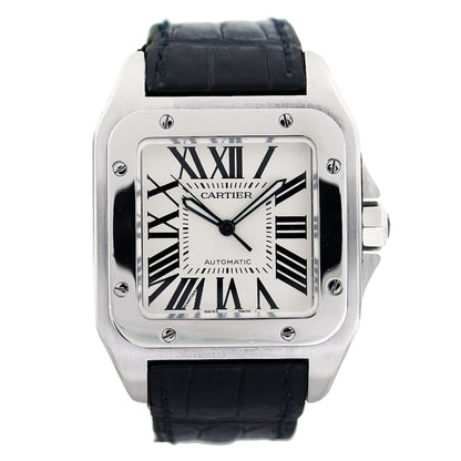 Cartier Santos 100 Stainless Steel Leather Strap W20073X8 Watch