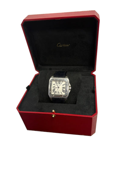 Cartier Santos 100 Stainless Steel Leather Strap W20073X8 Watch