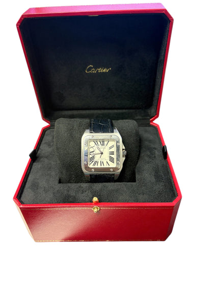 Cartier Santos 100 Stainless Steel Leather Strap W20073X8 Watch