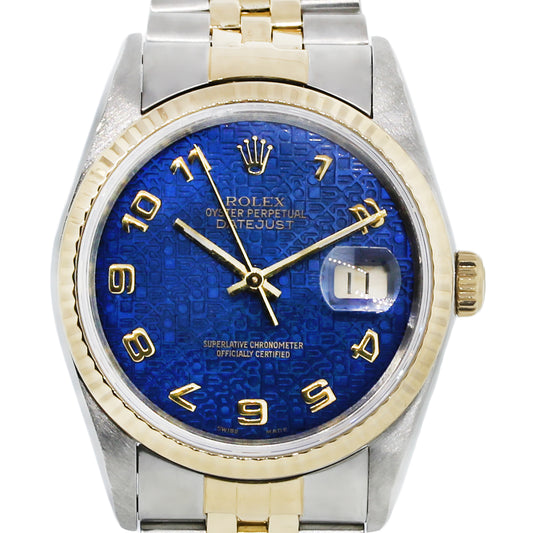 Rolex 16233 Datejust Two Tone Blue Dial Jubilee Watch