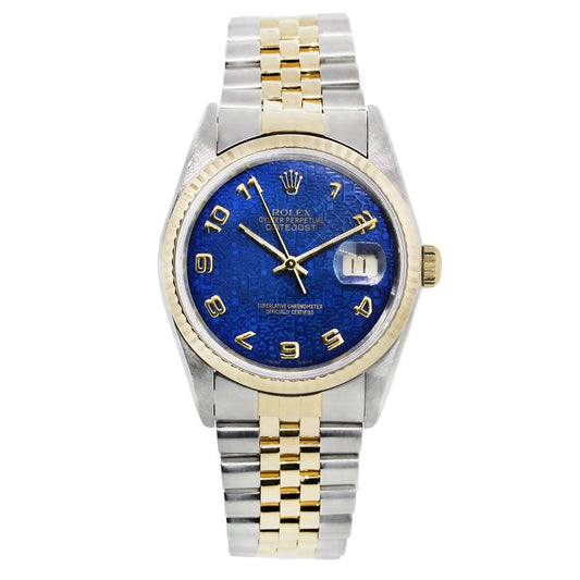Rolex 16233 Datejust Two Tone Blue Dial Jubilee Watch