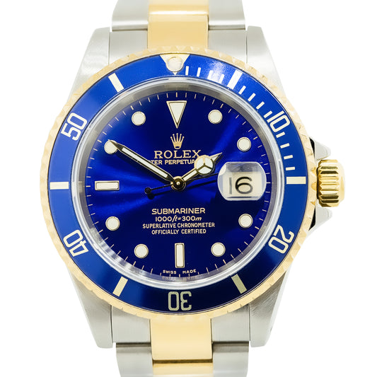 Rolex 16613 Submariner Two Tone Blue Bezel Blue Dial Watch