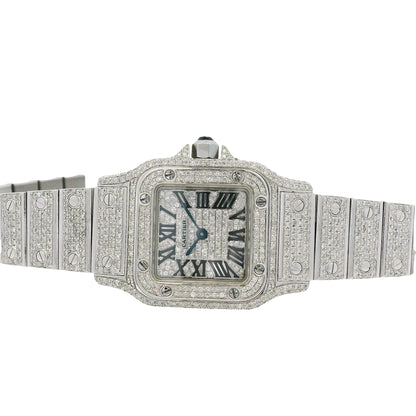 Cartier Santos Galbee 1565 Aftermarket Diamond 24mm Stainless Steel Watch