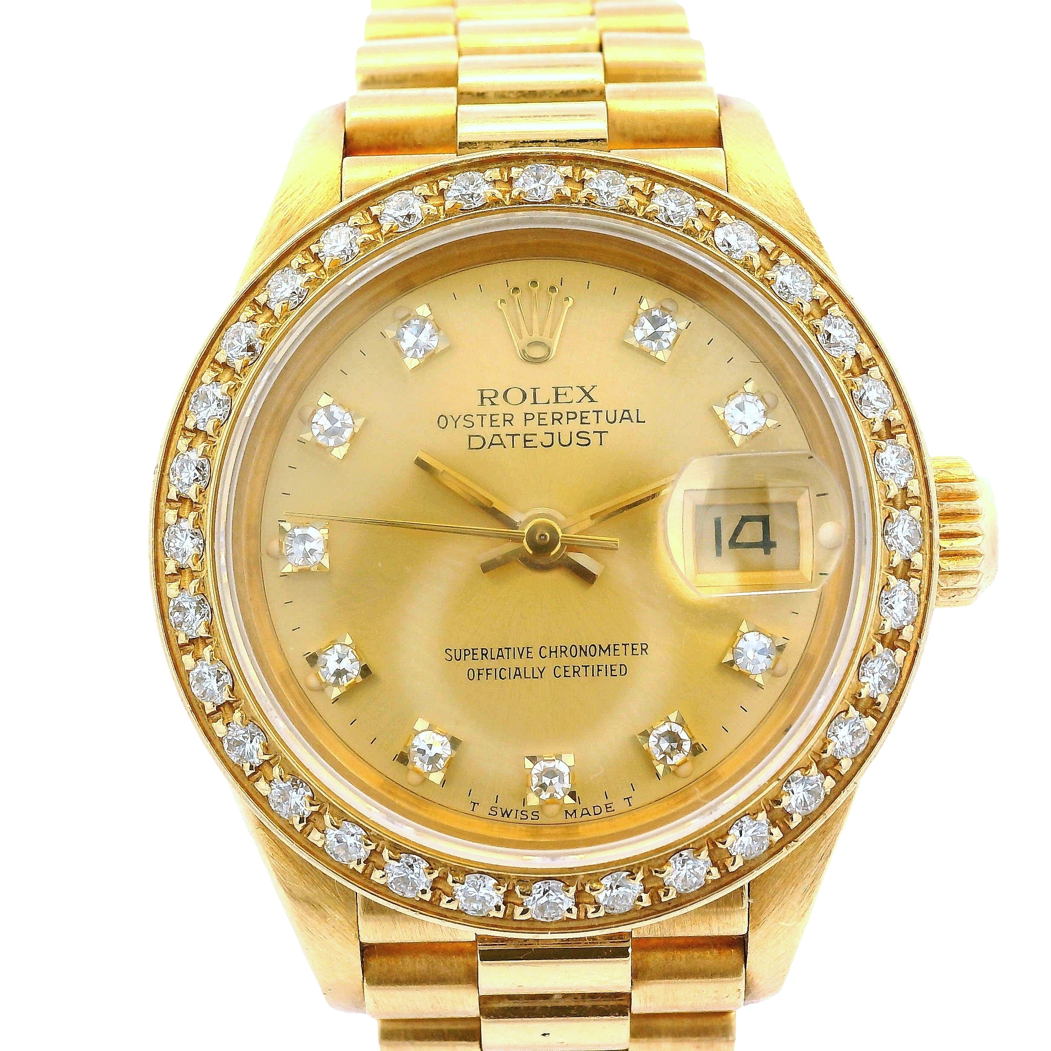 Vintage Rolex 69178 Datejust 18k Yellow Gold Diamond Bezel Diamond Dial Ladies Watch