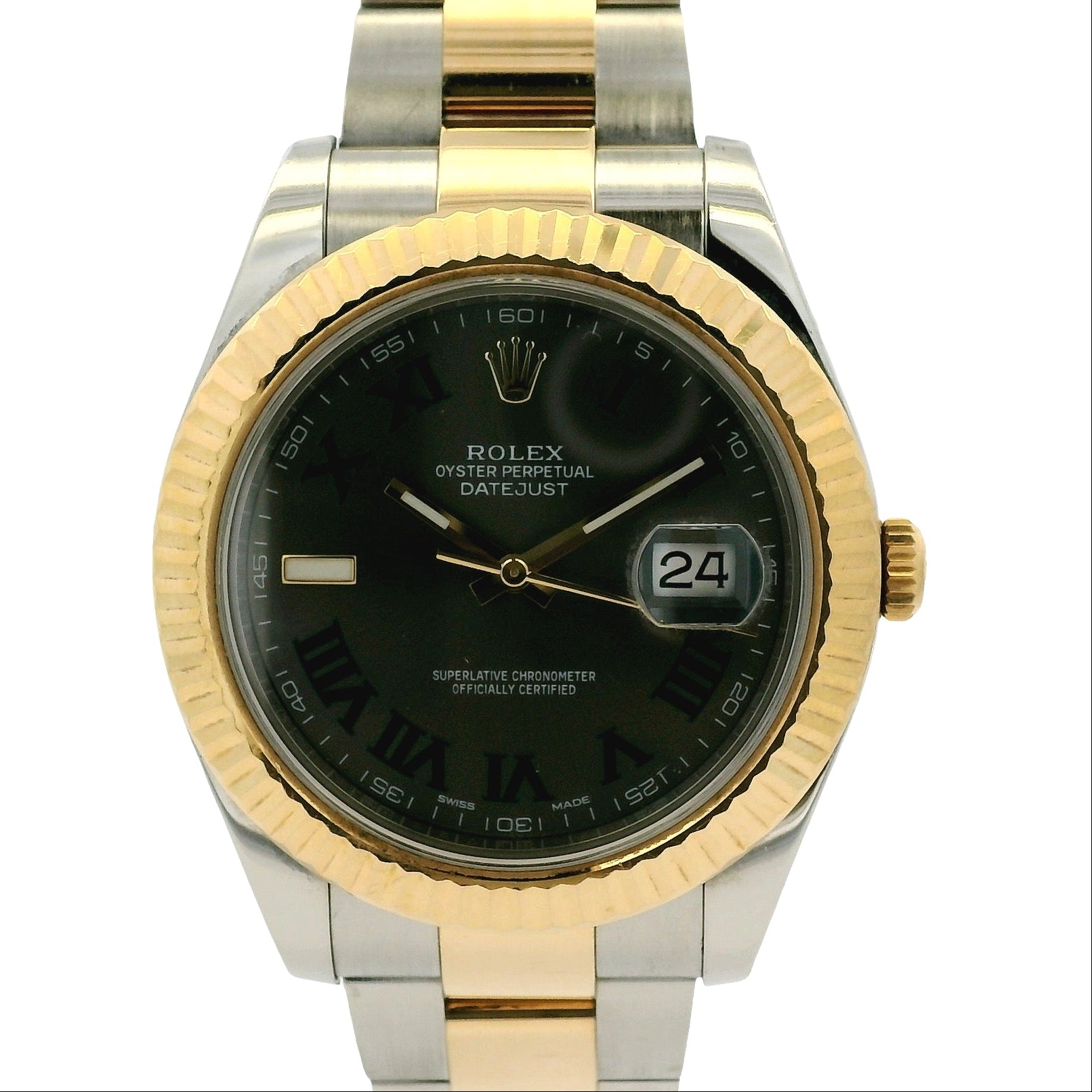 Rolex 116333 Datejust II 18k Yellow Gold Stainless Steel Wimbledon Dial Watch