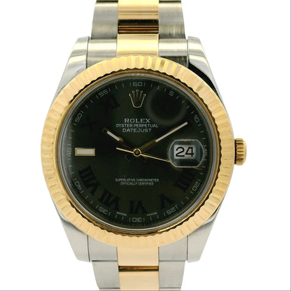 Rolex 116333 Datejust II 18k Yellow Gold Stainless Steel Wimbledon Dial Watch