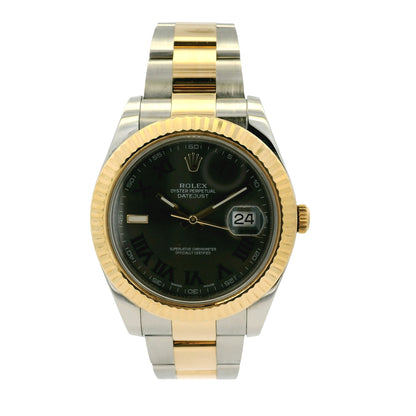 Rolex 116333 Datejust II 18k Yellow Gold Stainless Steel Wimbledon Dial Watch