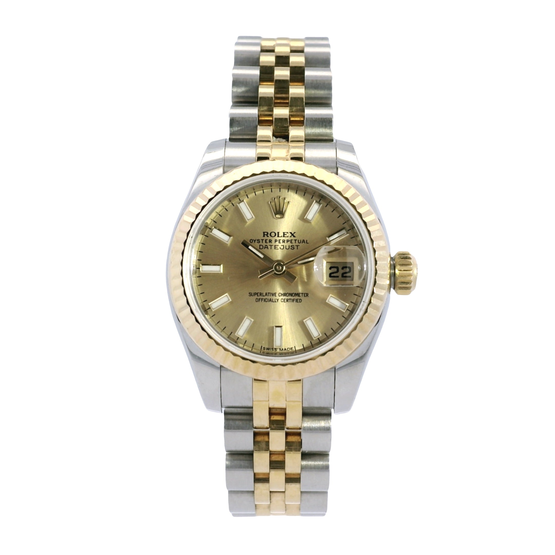 Rolex 179173 Datejust 18k Yellow Gold and Stainless Steel 26mm Gold Dial Watch