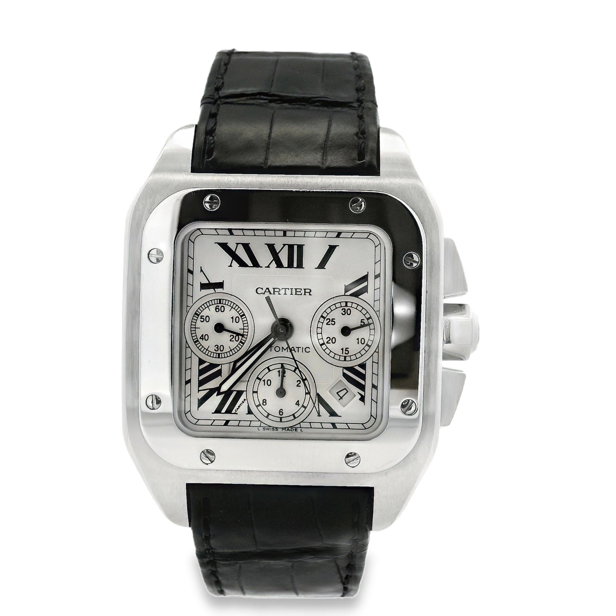 Cartier Santos 100 Stainless Steel White Dial Watch