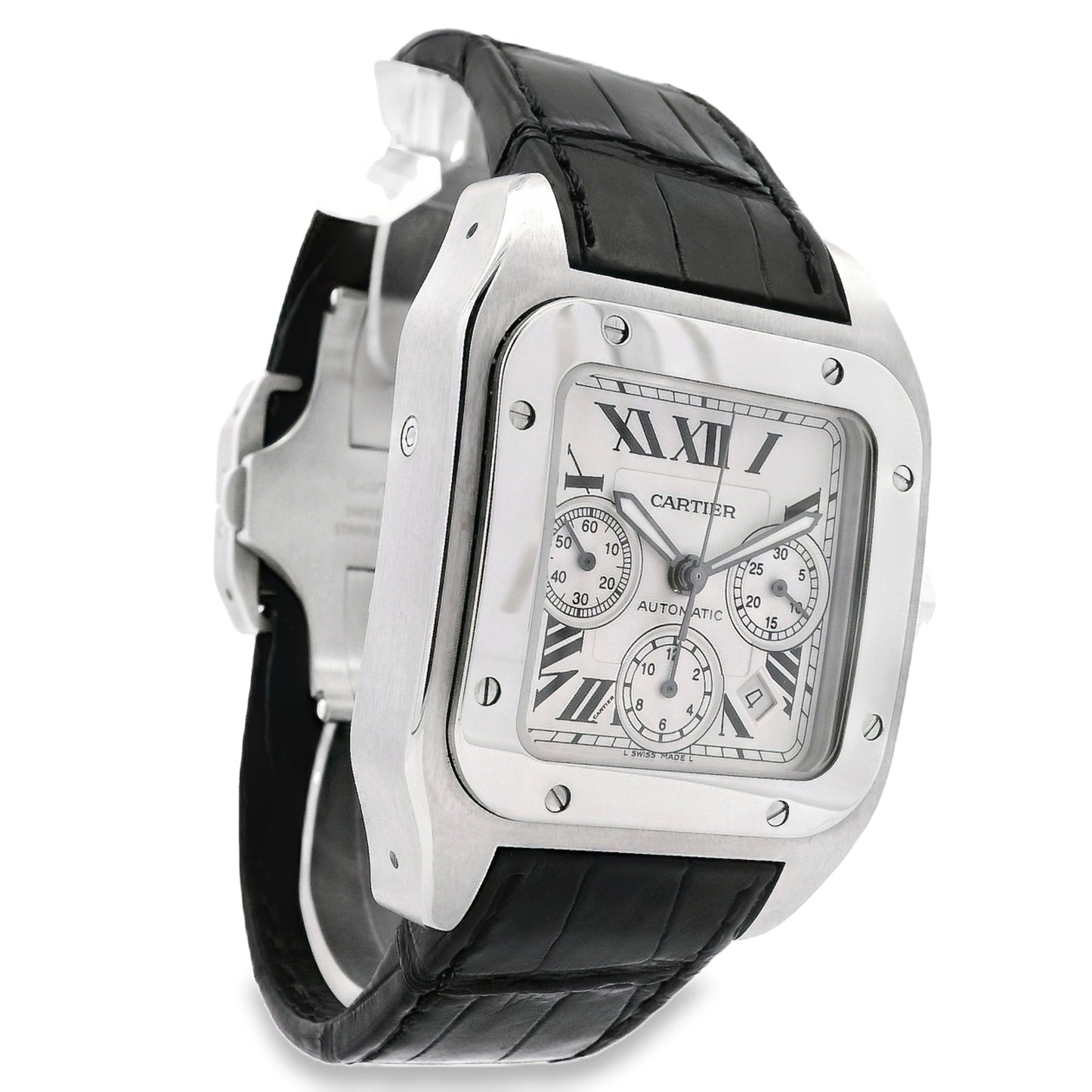 Cartier Santos 100 Stainless Steel White Dial Watch