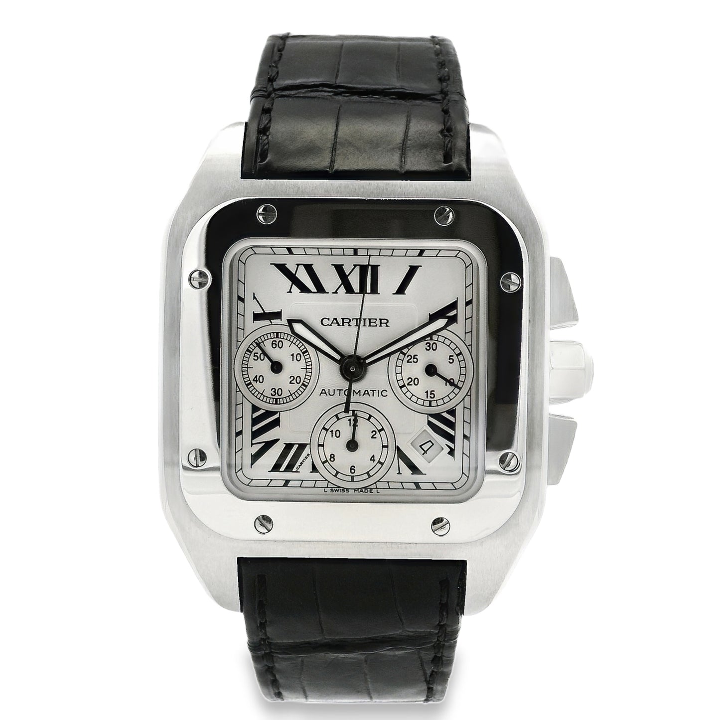 Cartier Santos 100 Stainless Steel White Dial Watch