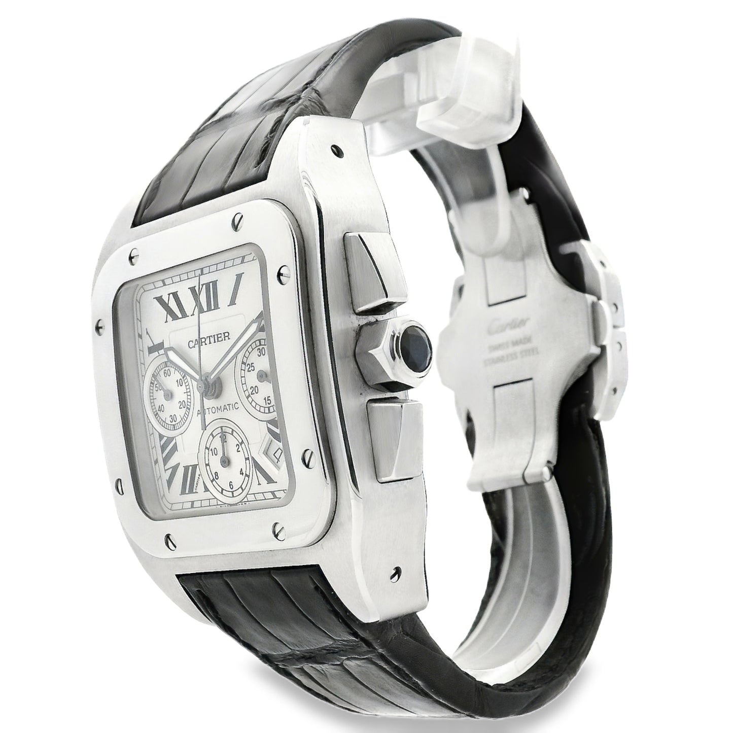 Cartier Santos 100 Stainless Steel White Dial Watch