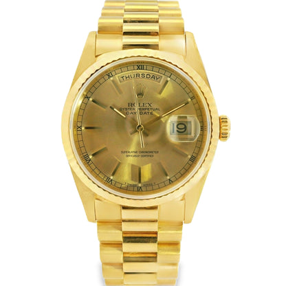 Rolex 18238 18k Yellow Gold Fluted Bezel 36mm Champagne Dial Watch