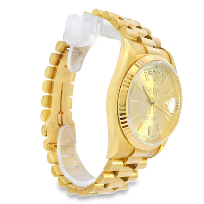 Rolex 18238 18k Yellow Gold Fluted Bezel 36mm Champagne Dial Watch