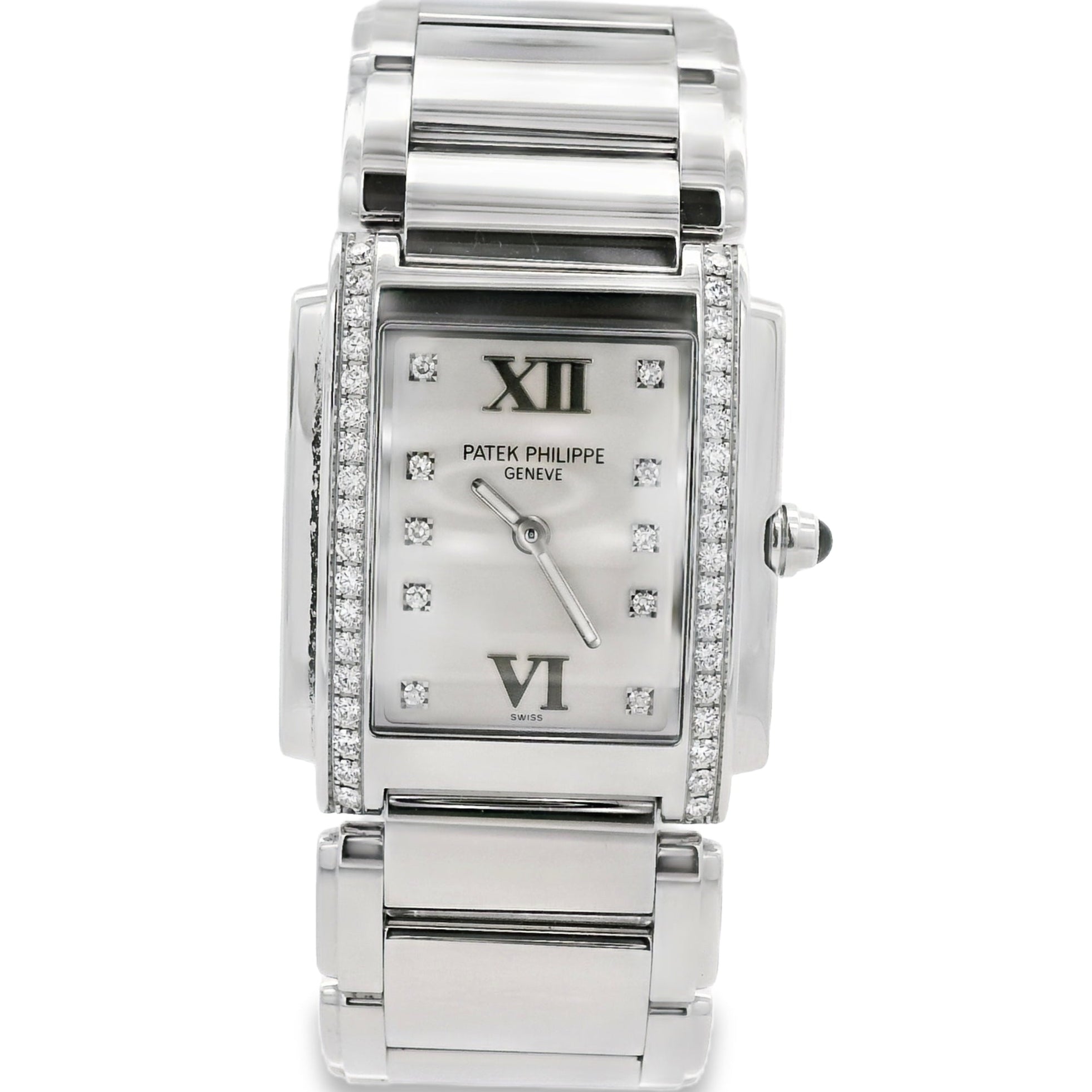 Patek Philippe 4910/10A Geneve with White Dial and Diamond Bezel Watch