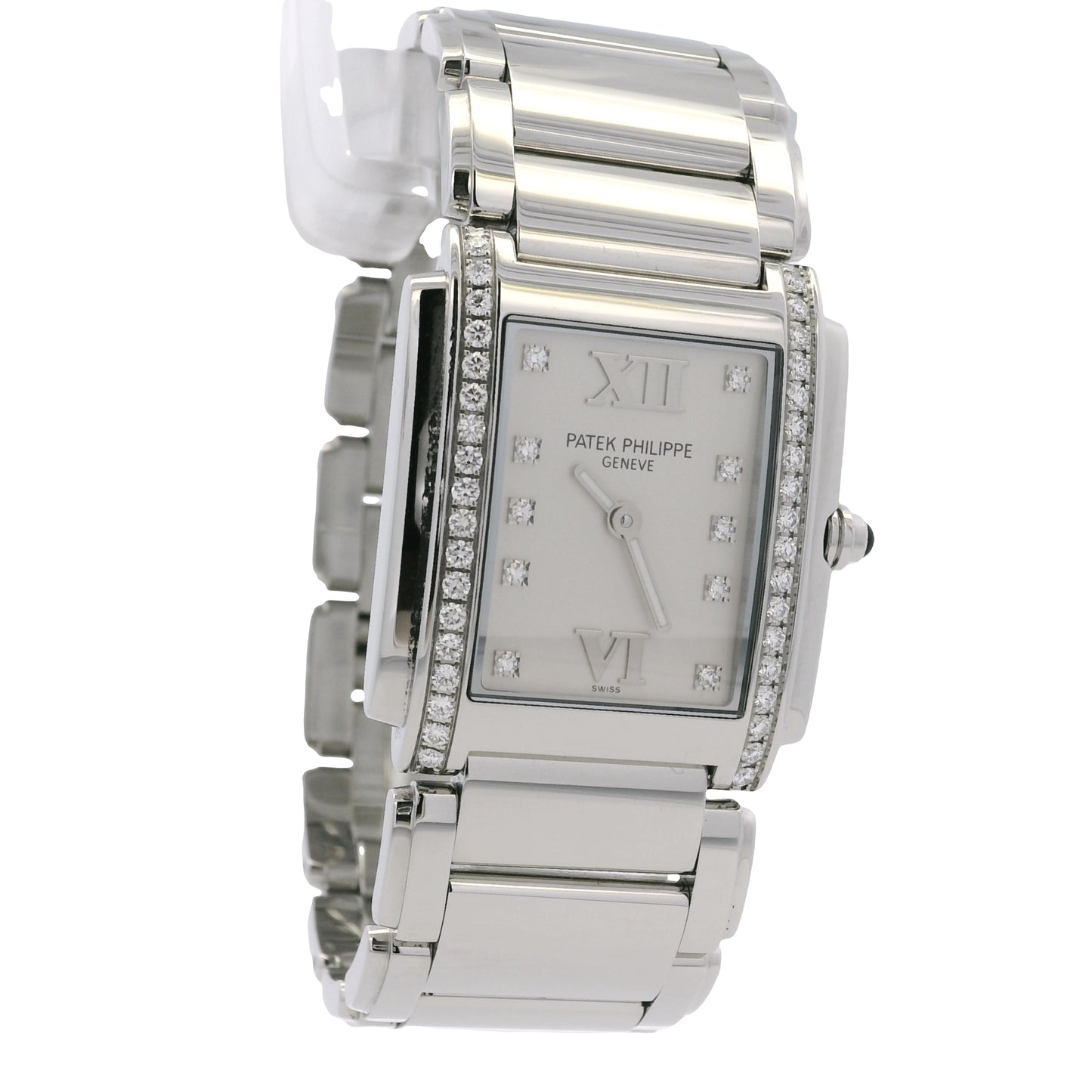 Patek Philippe 4910/10A Geneve with White Dial and Diamond Bezel Watch