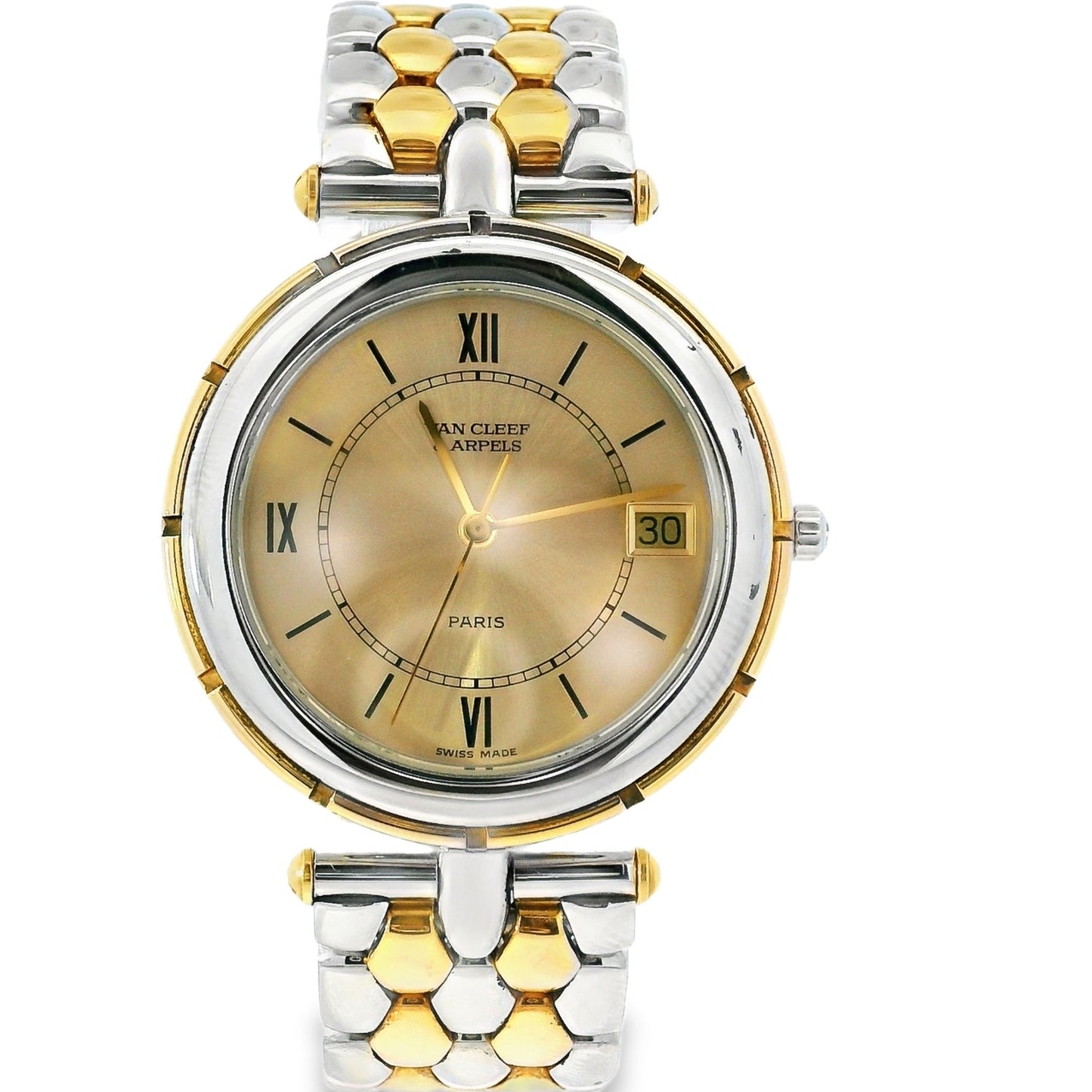 Van Cleef & Arpels 18k Yellow Gold and Stainless Steel Champagne Dial Watch