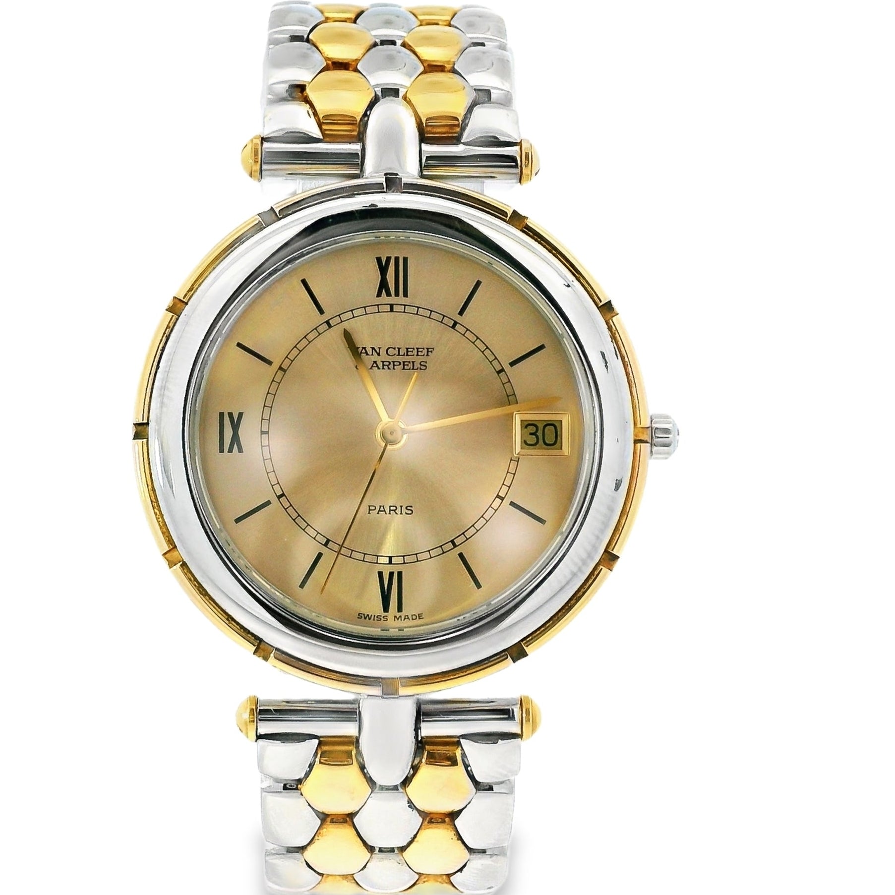 Van Cleef & Arpels 18k Yellow Gold and Stainless Steel Champagne Dial Watch