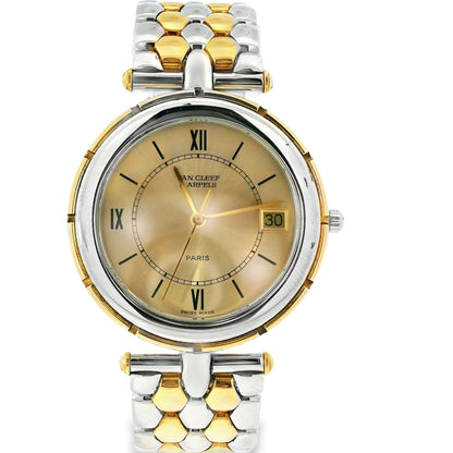 Van Cleef & Arpels 18k Yellow Gold and Stainless Steel Champagne Dial Watch