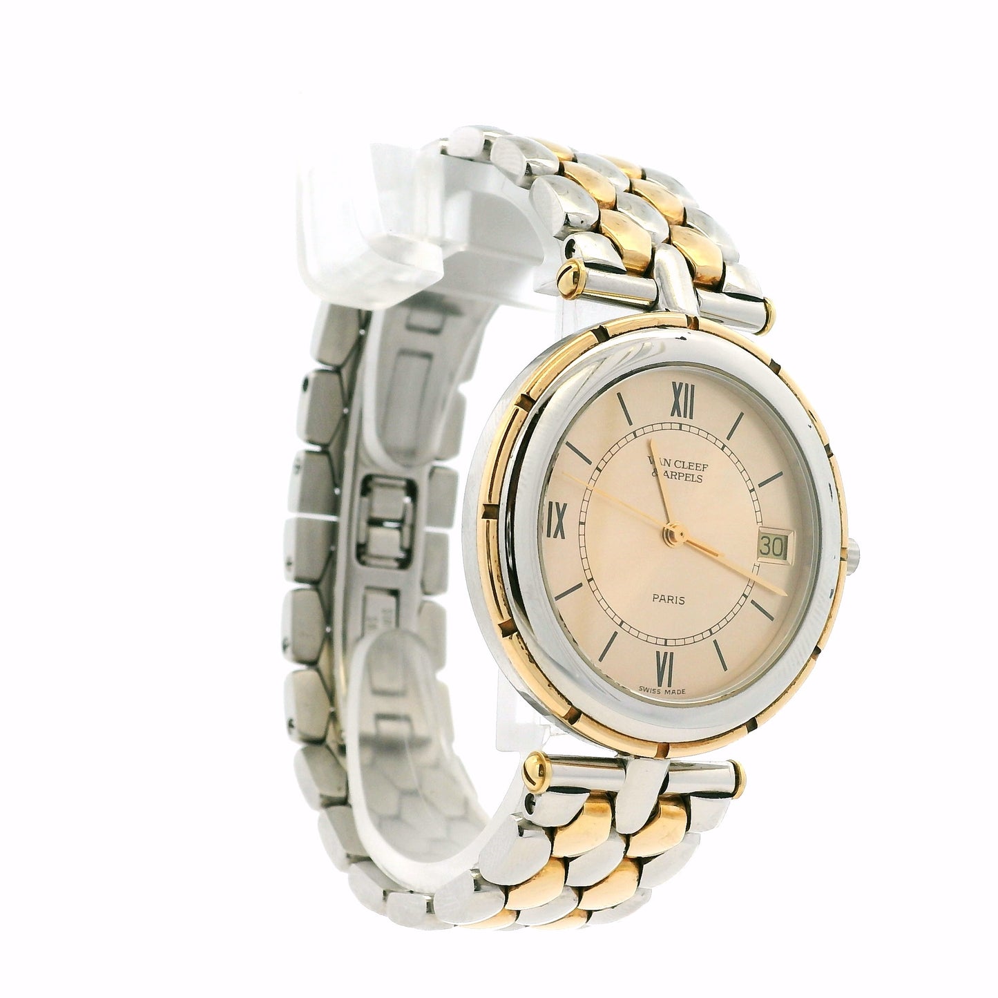 Van Cleef & Arpels 18k Yellow Gold and Stainless Steel Champagne Dial Watch